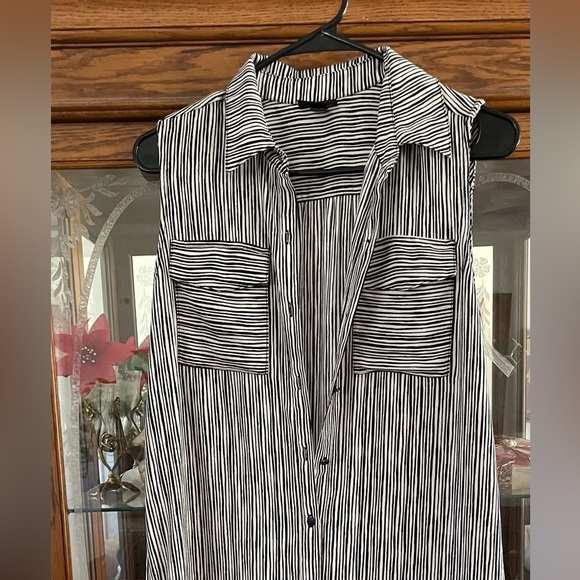 Black & White Pin Stripe Maxi Shirt Dress Front Pockets Size M - Picture 7 of 7